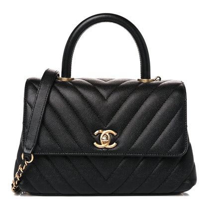 Chanel Caviar Chevron Quilted Mini Coco Handle Flap Black 1 of 11