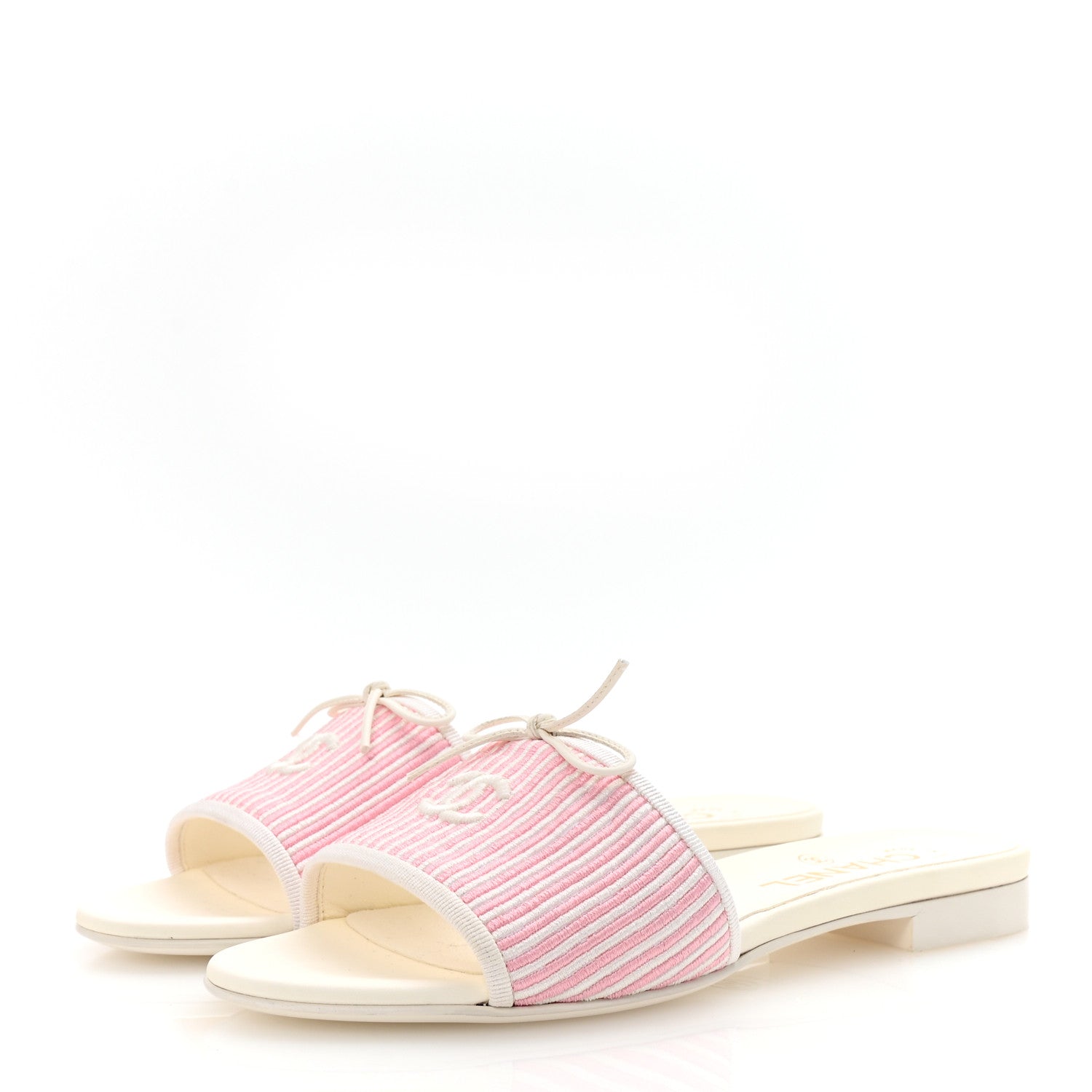 Chanel Fabric Embroidered CC Bow Mules 36 White Pink 1728833