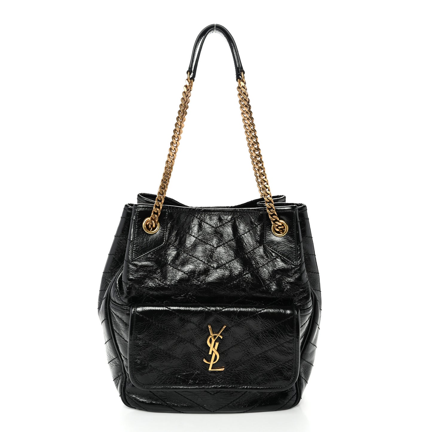 Crinkled Calfskin Matelasse Monogram Small Niki Tote Black