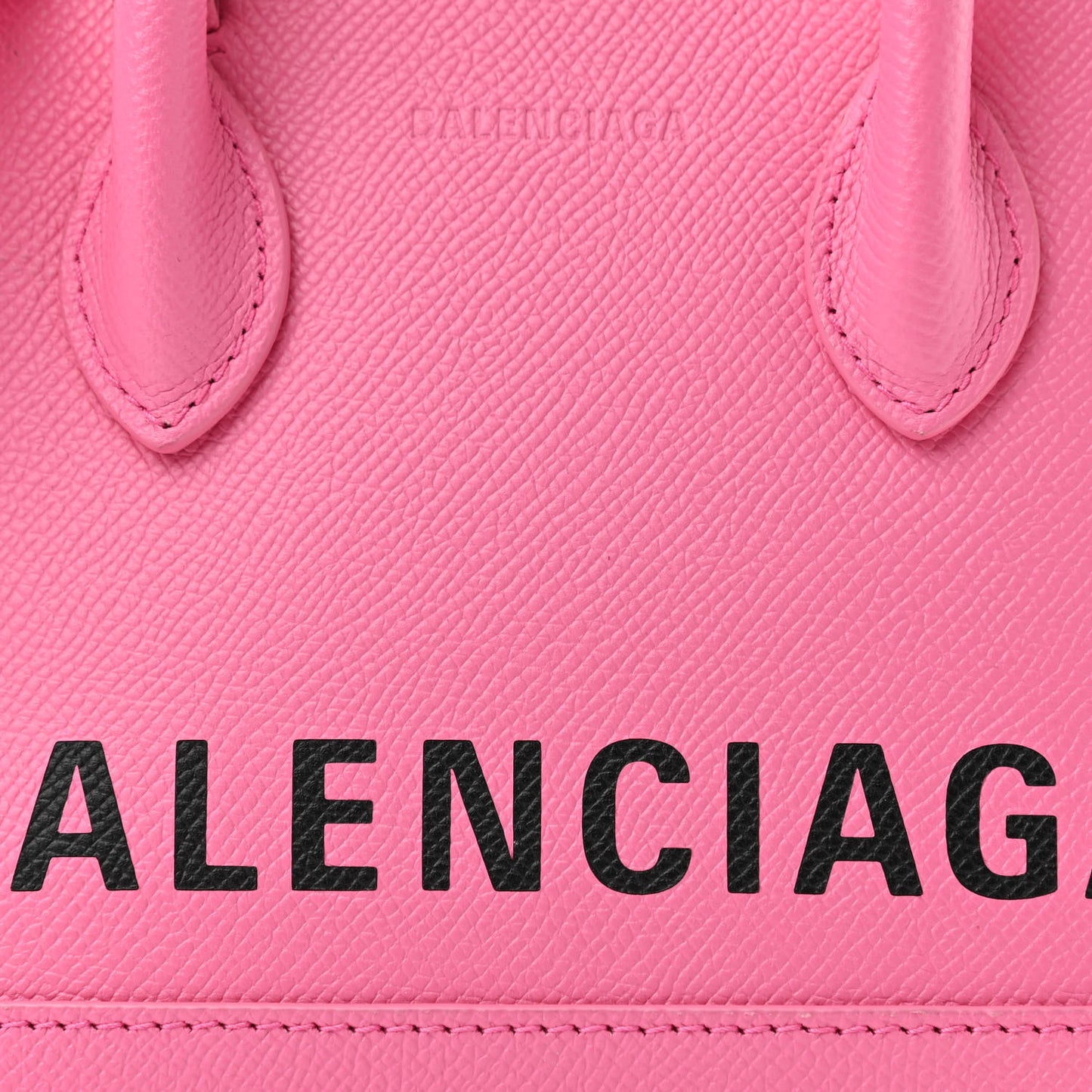 Signature Grained Calfskin Logo XXS Ville Top Handle Bag Rose Bubblegum Black