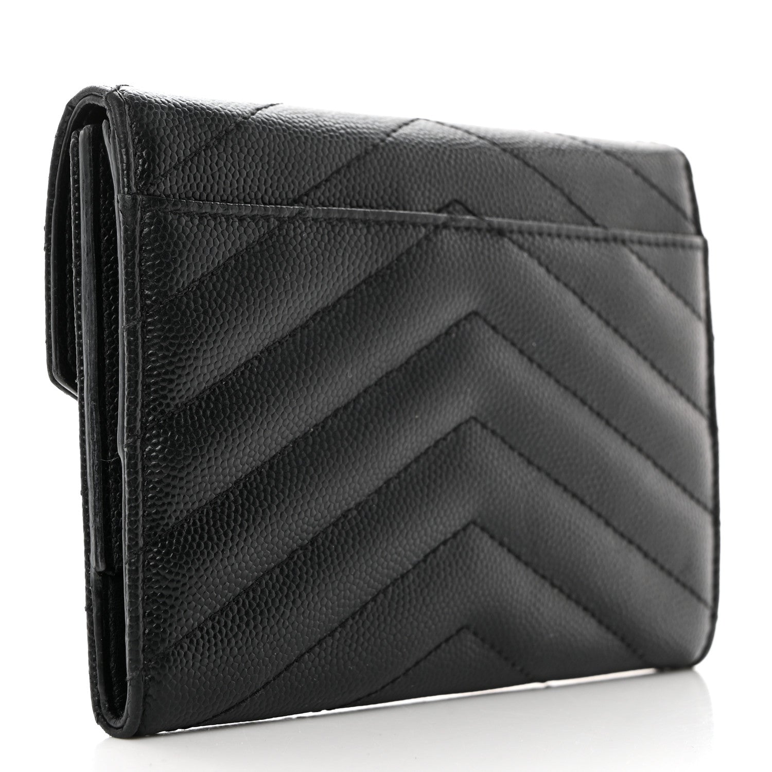 Saint Laurent Grain De Poudre Matelasse Chevron Small Monogram Passport Case Black 3 of 8