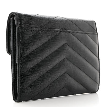 Saint Laurent Grain De Poudre Matelasse Chevron Small Monogram Passport Case Black 3 of 8