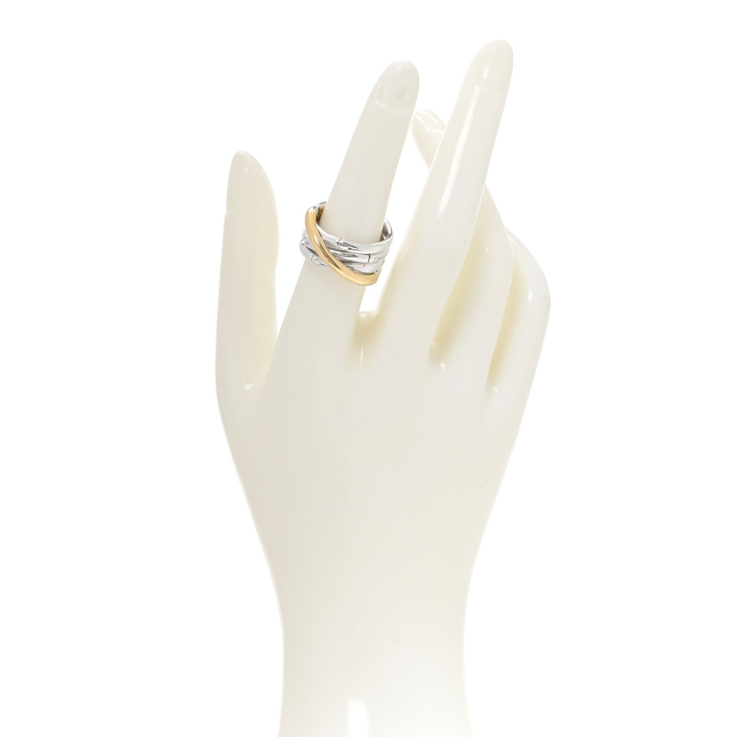John Hardy Sterling Silver 18k Yellow Gold Crossover Bamboo Ring 54 7 2 of 4