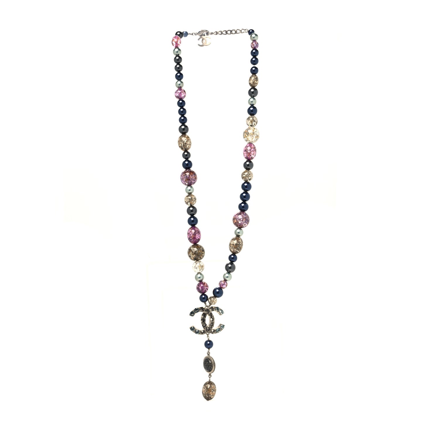 Crystal Bead CC Pendant Necklace Multicolor