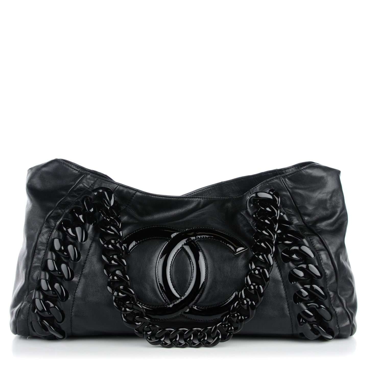 Calfskin Modern Chain Rhodoid East West Tote Black