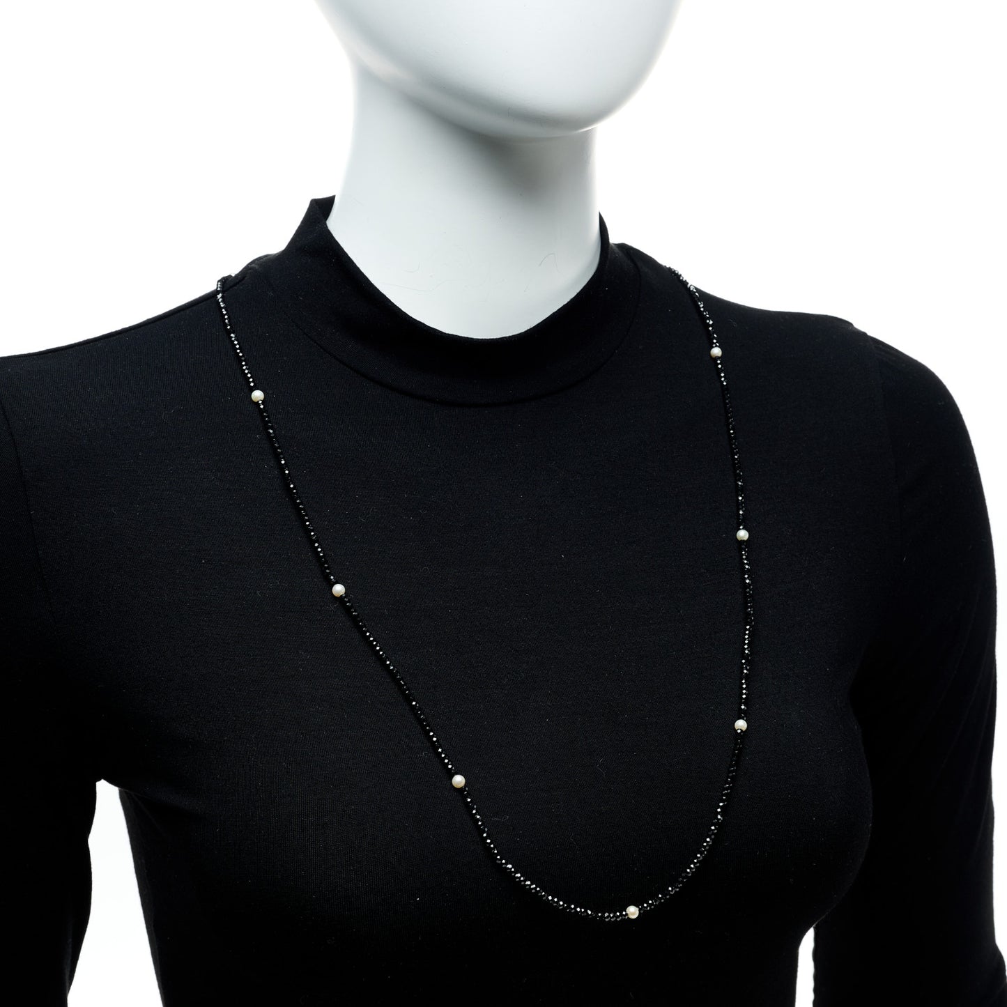 Sterling Silver Black Spinel Pearl Ziegfeld Bead Necklace
