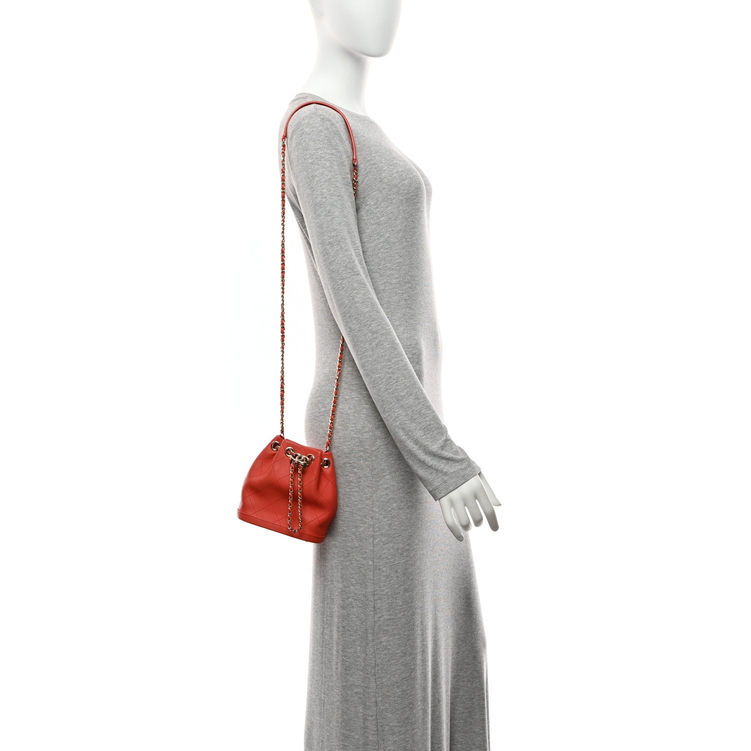 Chanel Calfskin Stitched Chain Bucket Bag Coral 2 of 10