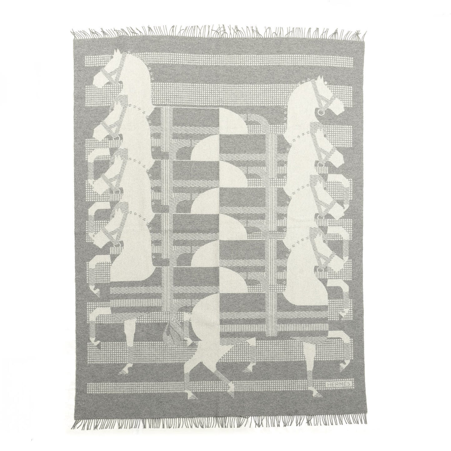 Cashmere Wool Rocabar Blanket Ecru Gris Clair