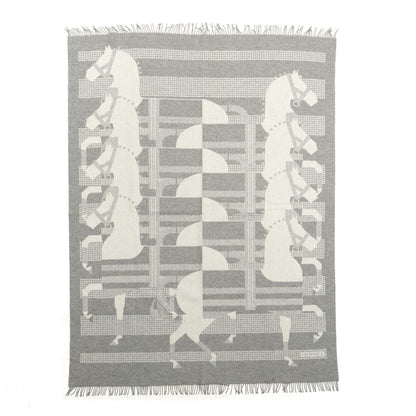 Hermes Cashmere Wool Rocabar Blanket Ecru Gris Clair 1 of 2