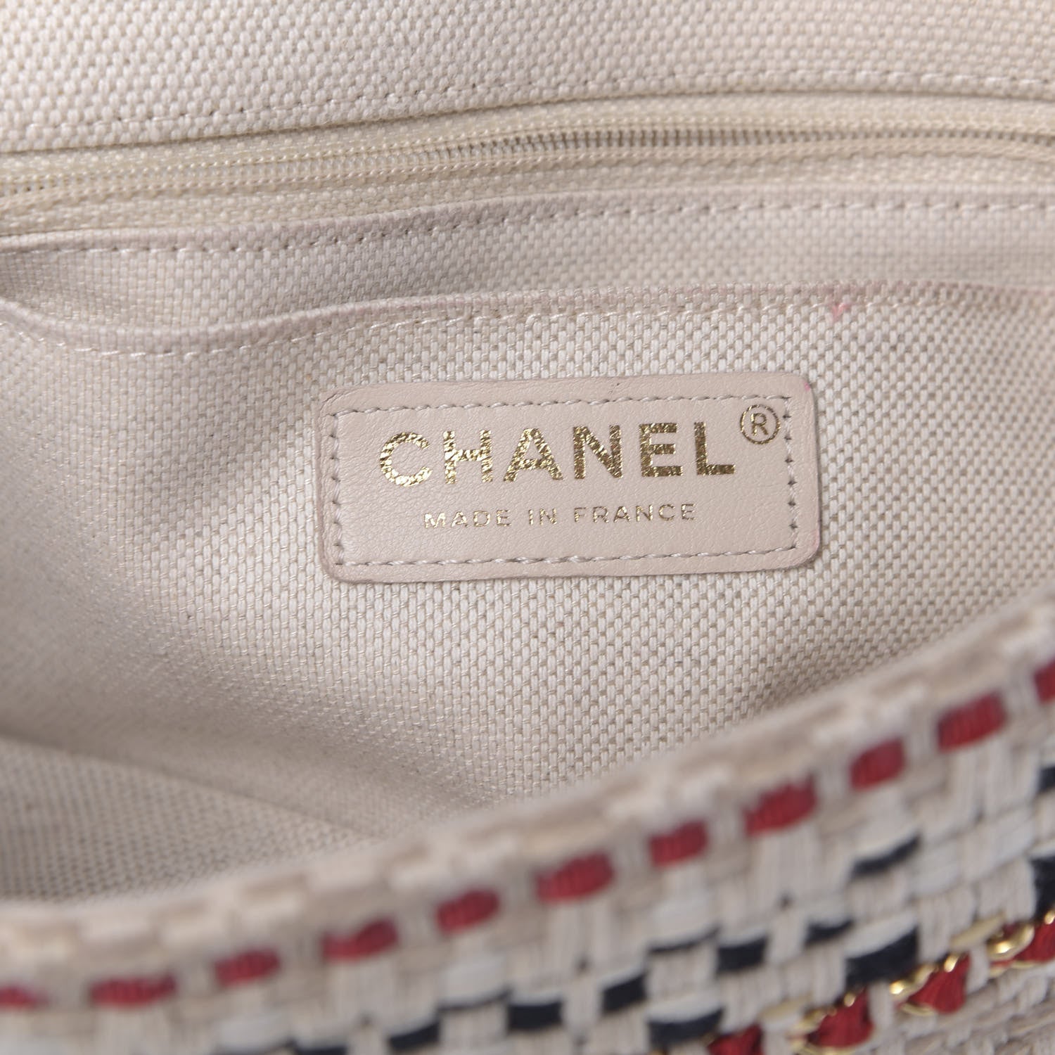 Chanel Cotton Raffia Lambskin Woven Mini Rectangular Flap Beige Red Black 9 of 11