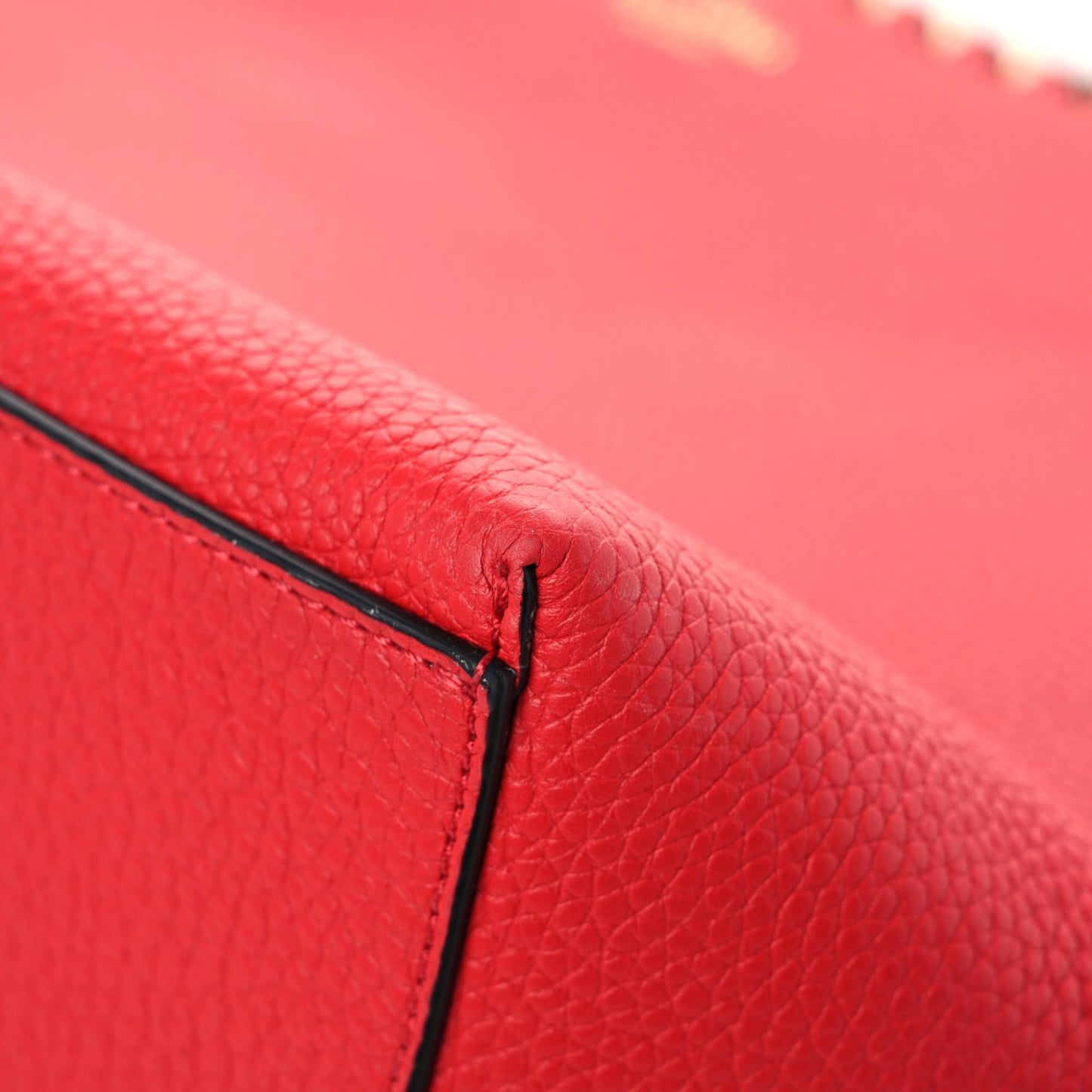 Grained Calfskin Small Rockstud Shoulder Tote Rouge Pur
