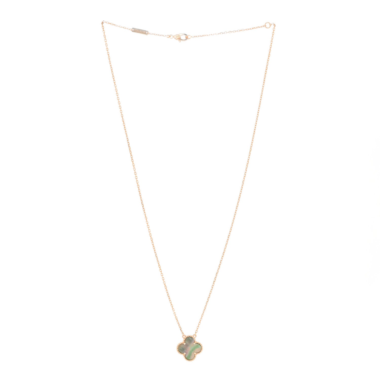 Van Cleef & Arpels 18K Rose Gold Gray Mother of Pearl Vintage Alhambra Pendant Necklace 3 of 6