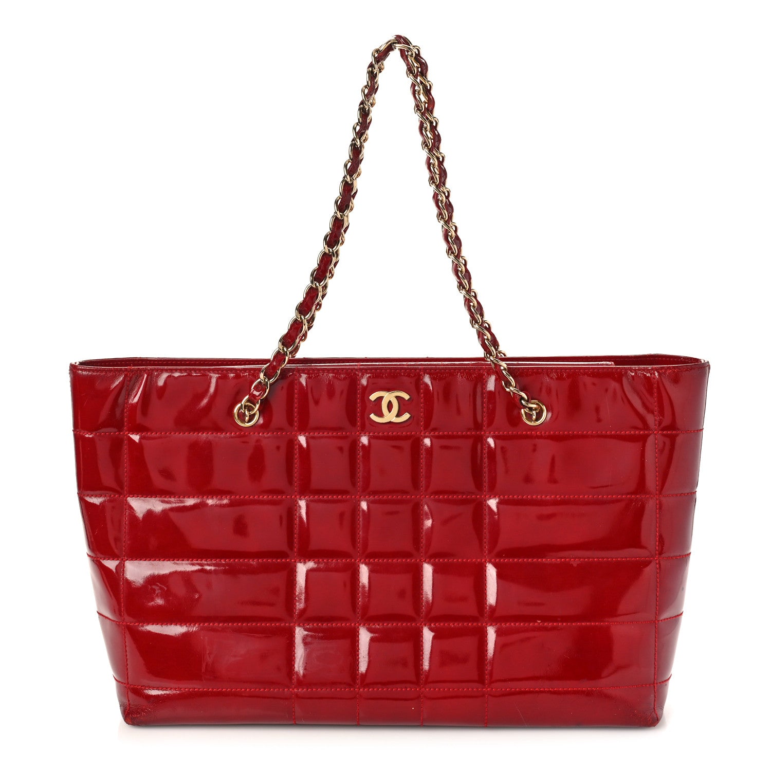 Chanel Patent Chocolate Bar CC Tote Red 1 of 17