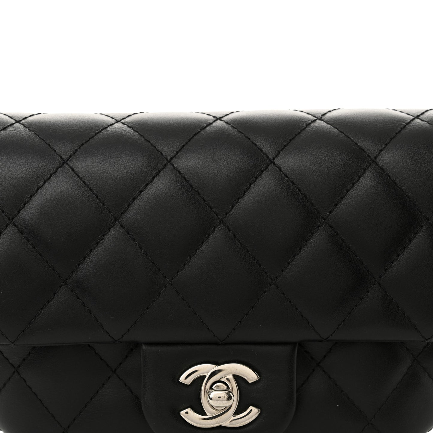 Calfskin Quilted CC Uniform Flap Belt Bag Black