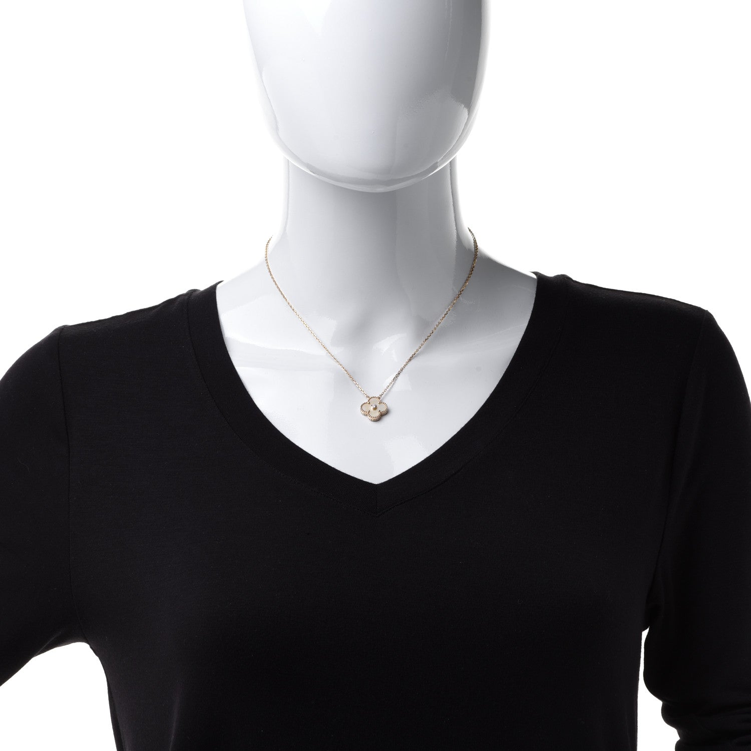 Van Cleef & Arpels 18K Yellow Gold Diamond Yellow Mother of Pearl Vintage Alhambra Pendant Necklace 2 of 6