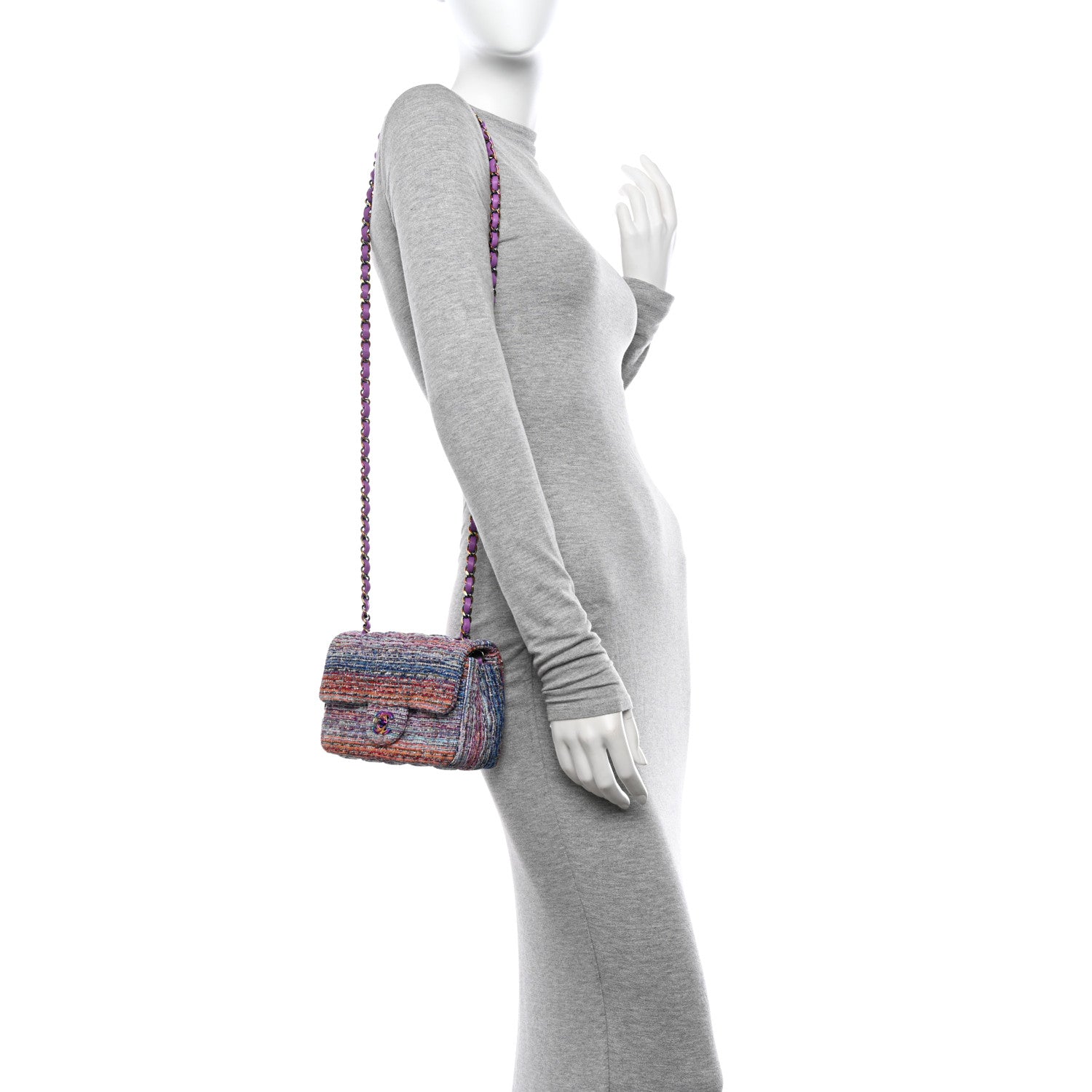 Chanel Tweed Quilted Mini Rectangular Flap Blue Pink Orange 2 of 11