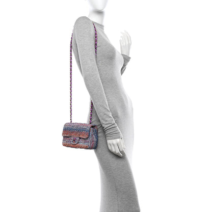 Chanel Tweed Quilted Mini Rectangular Flap Blue Pink Orange 2 of 11