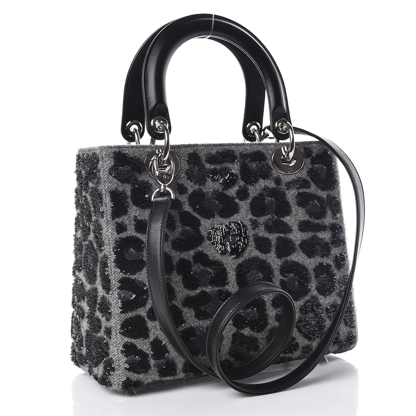 Wool Sequin Embellished Medium Lady Dior Black
