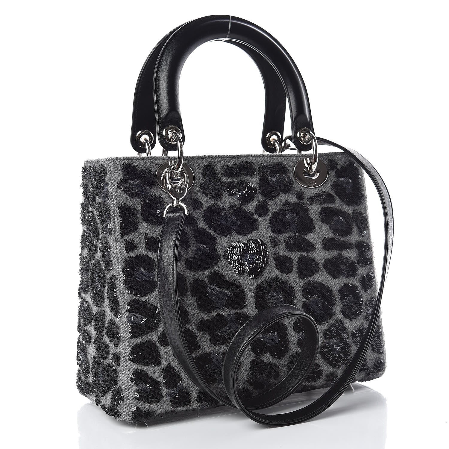 Christian Dior Wool Sequin Embellished Medium Lady Dior Black 4 of 10