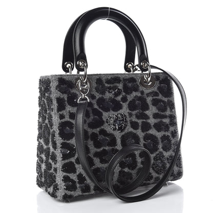 Christian Dior Wool Sequin Embellished Medium Lady Dior Black 4 of 10