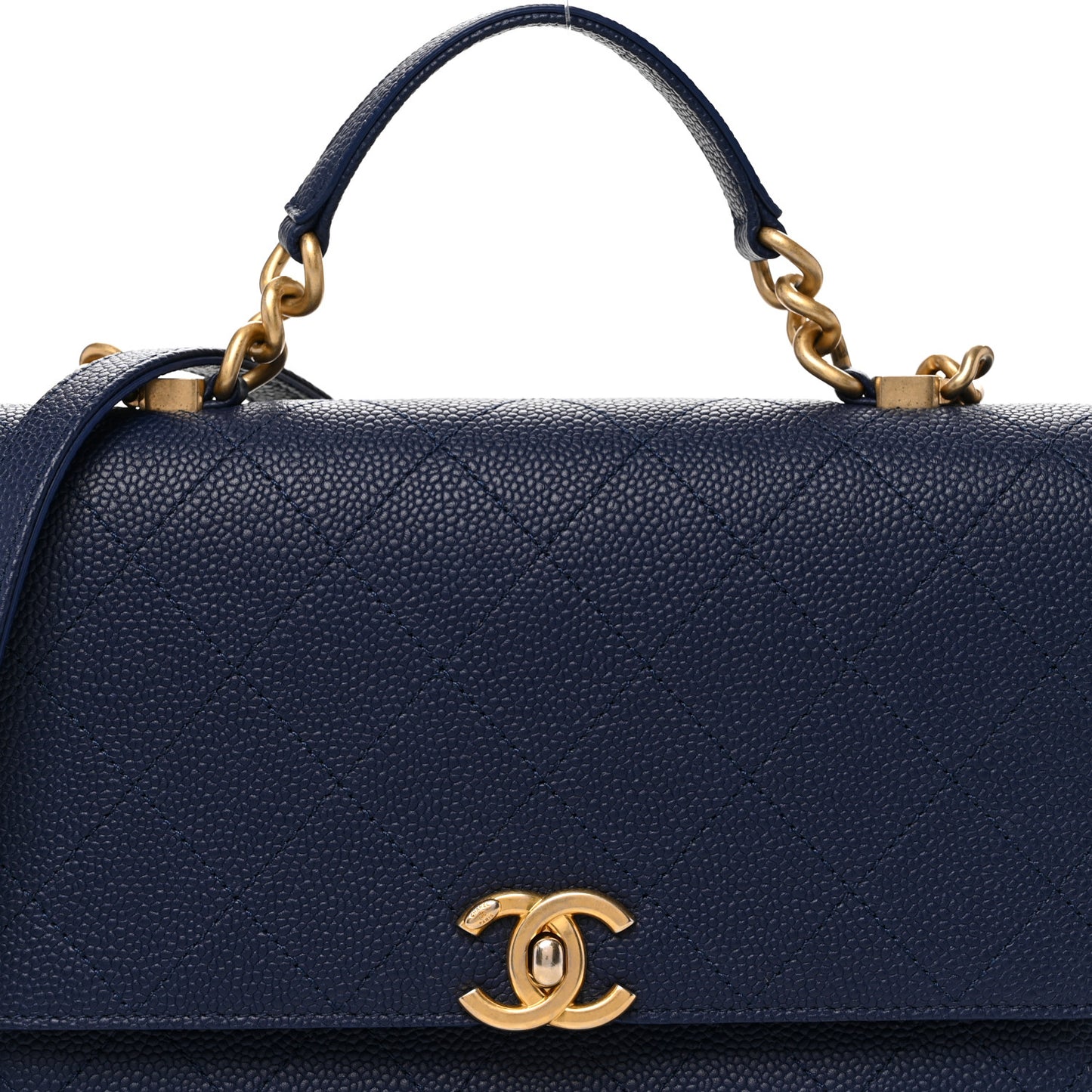 Grained Calfskin Small Stitched Flap Navy Blue