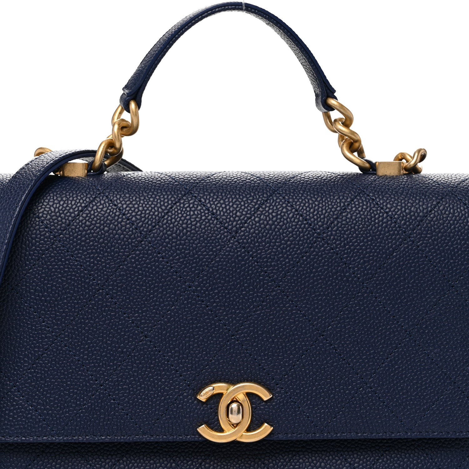 Chanel Grained Calfskin Small Stitched Flap Navy Blue 8 of 11