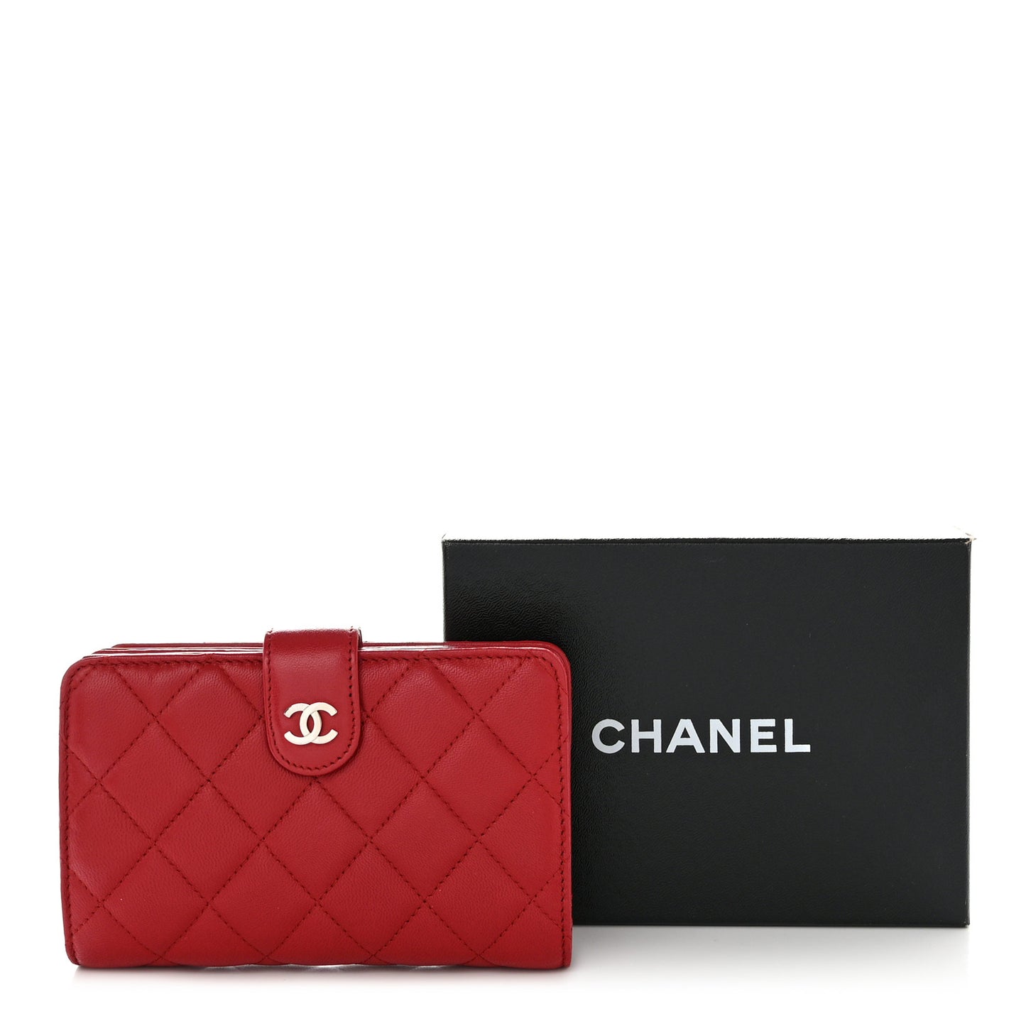 Lambskin Quilted CC French Wallet Red