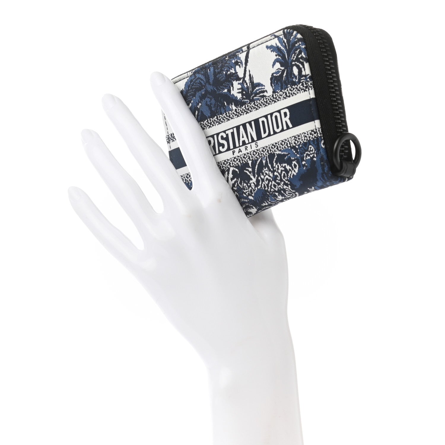 Christian Dior Technical Fabric Embroidered Palm Tree Toile De Jouy DiorTravel Detachable Card Holder Blue 2 of 6