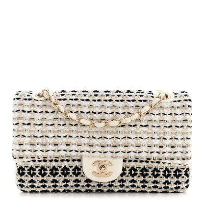Chanel Cotton Raffia Lambskin Woven Medium Single Flap Beige Beige Black 1 of 10