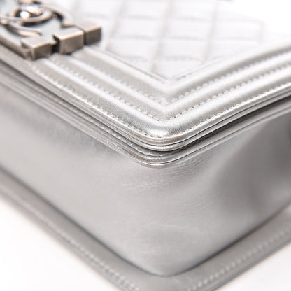 Chanel Metallic Calfskin Quilted Small Boy Flap Silver 12 of 15