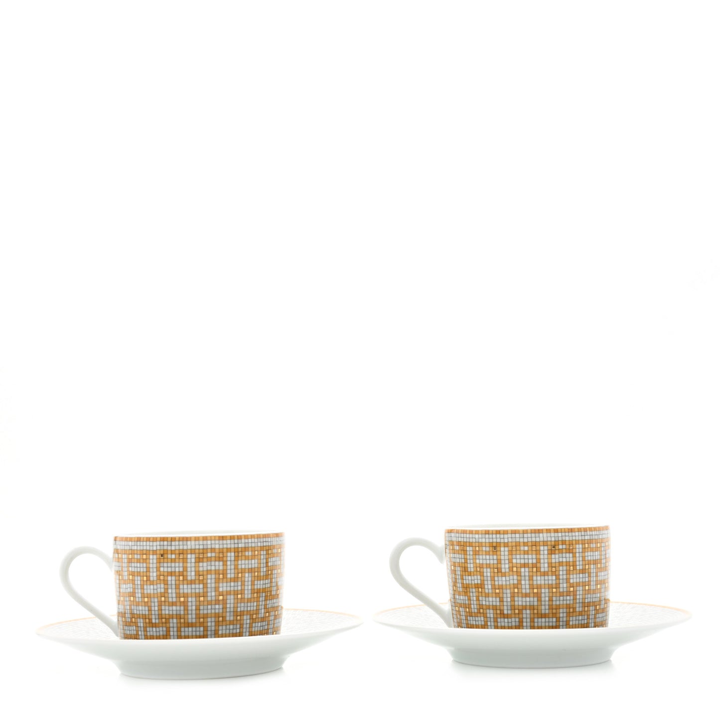Porcelain Mosaique Au 24 Gold Tea Cup And Saucer Set Of 2