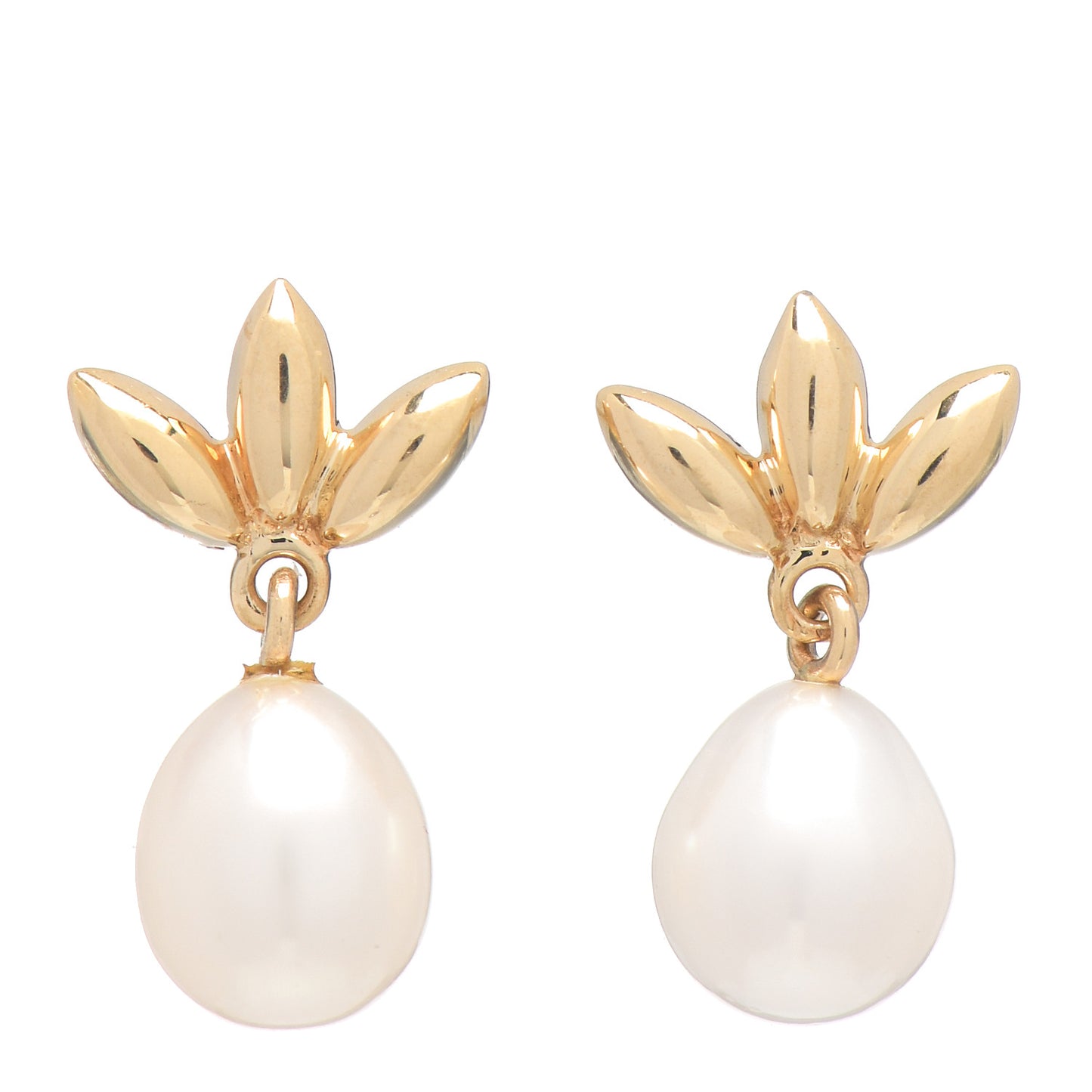 18K Yellow Gold Pearl Flower Earrings