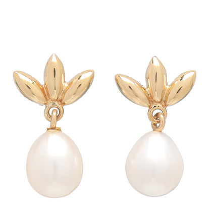 Tiffany 18K Yellow Gold Pearl Flower Earrings 1 of 5