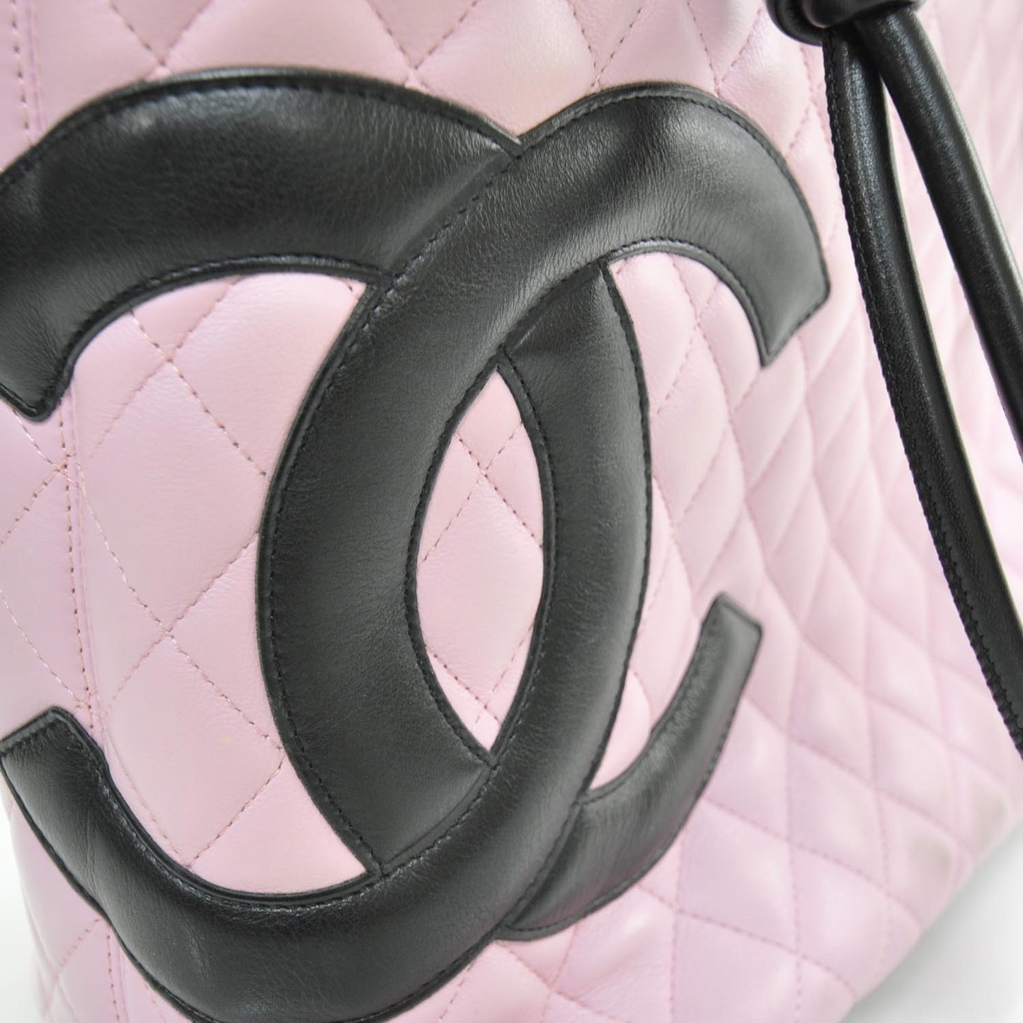 Calfskin Quilted Large Cambon Tote Pink Black
