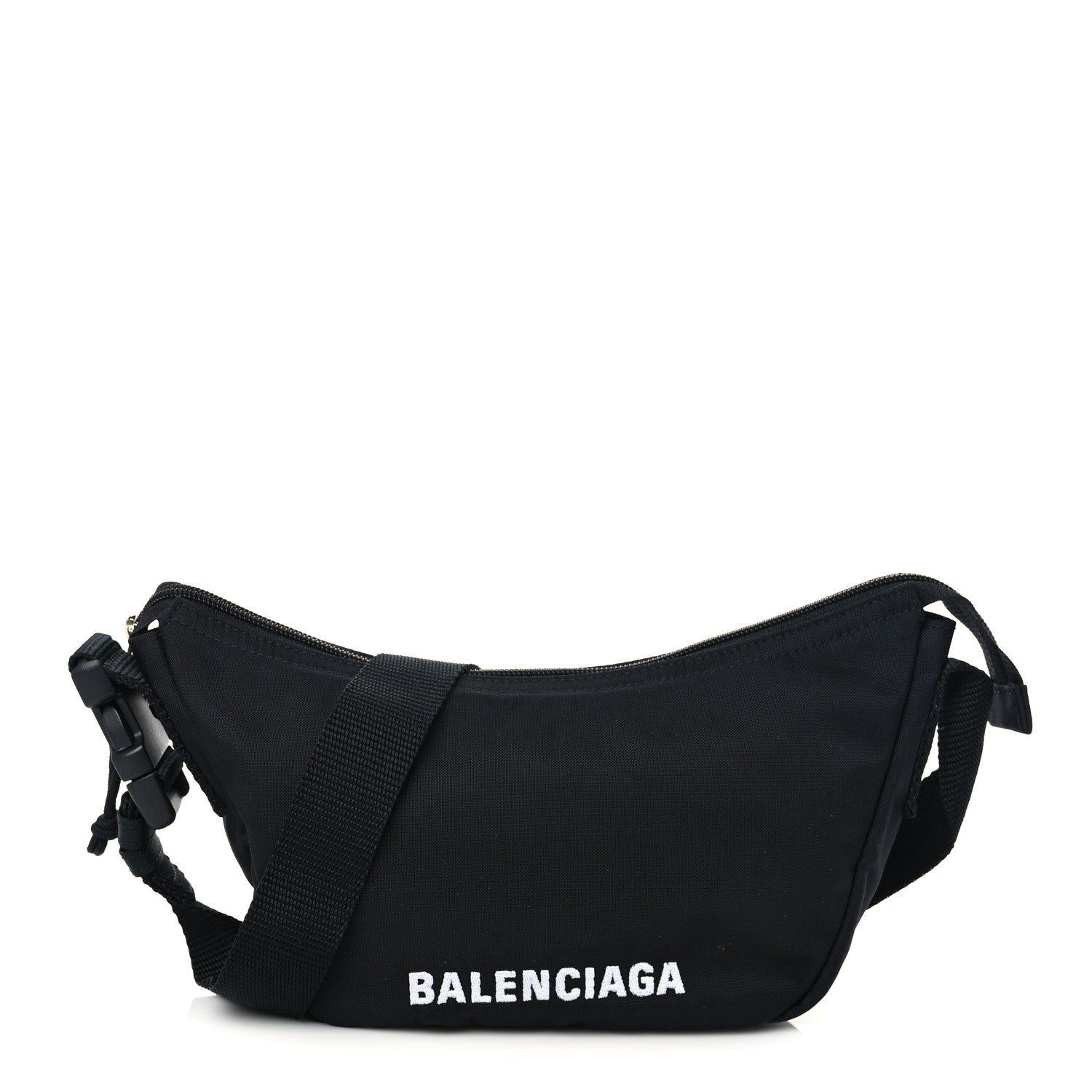 Balenciaga Recycled Sport Nylon Logo Embroidered Wheel Sling Bag Black White 1 of 8