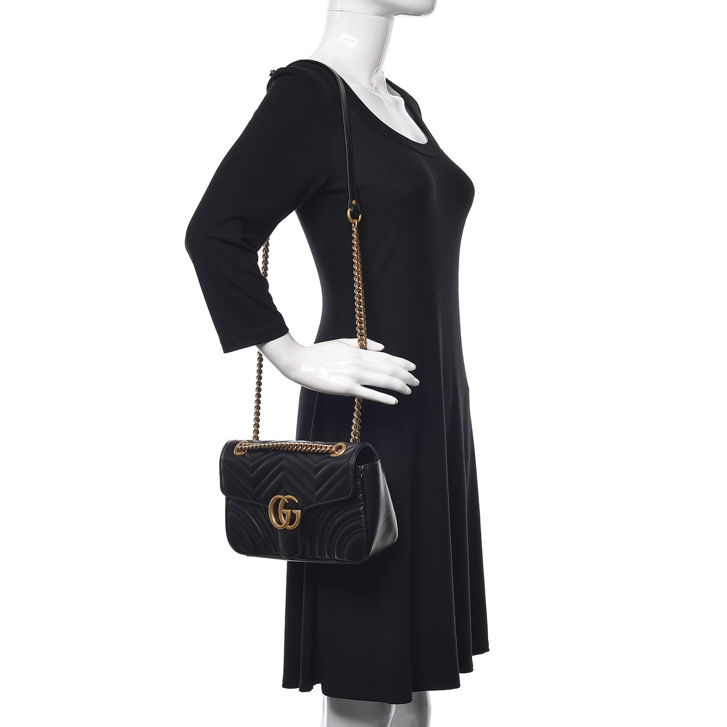 Calfskin Matelasse Small GG Marmont Shoulder Bag Black