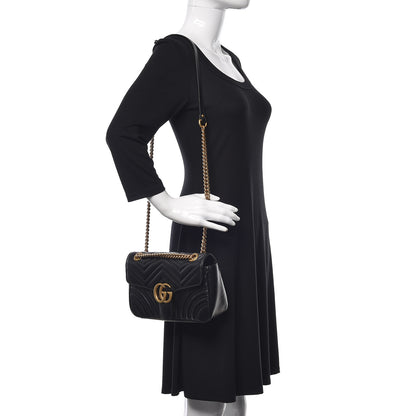 Gucci Calfskin Matelasse Small GG Marmont Shoulder Bag Black 2 of 10
