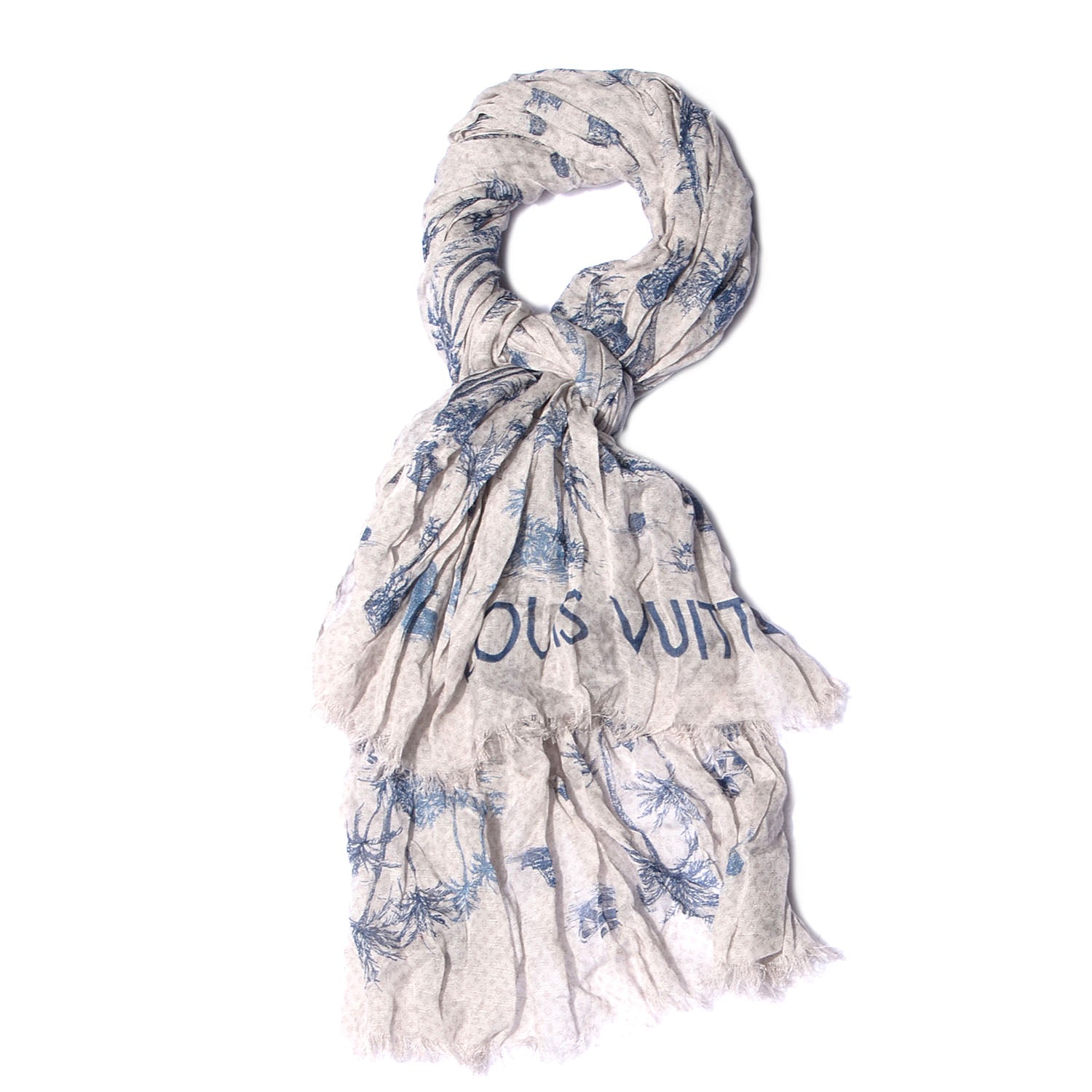 Louis Vuitton Cotton Linen Toile Etole De Louis Pareo Blue 1 of 6