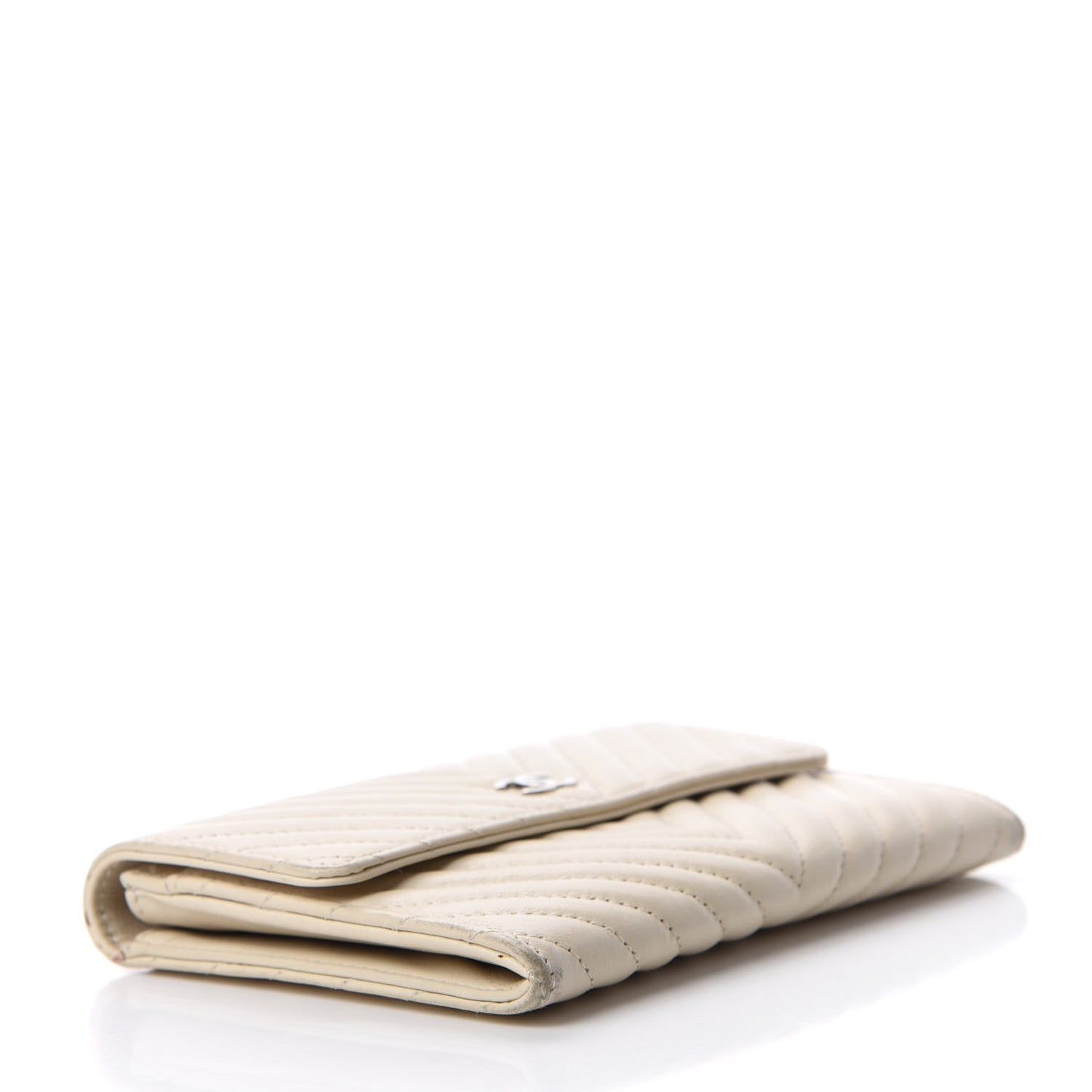 Calfskin Chevron Quilted Flap Wallet Light Beige