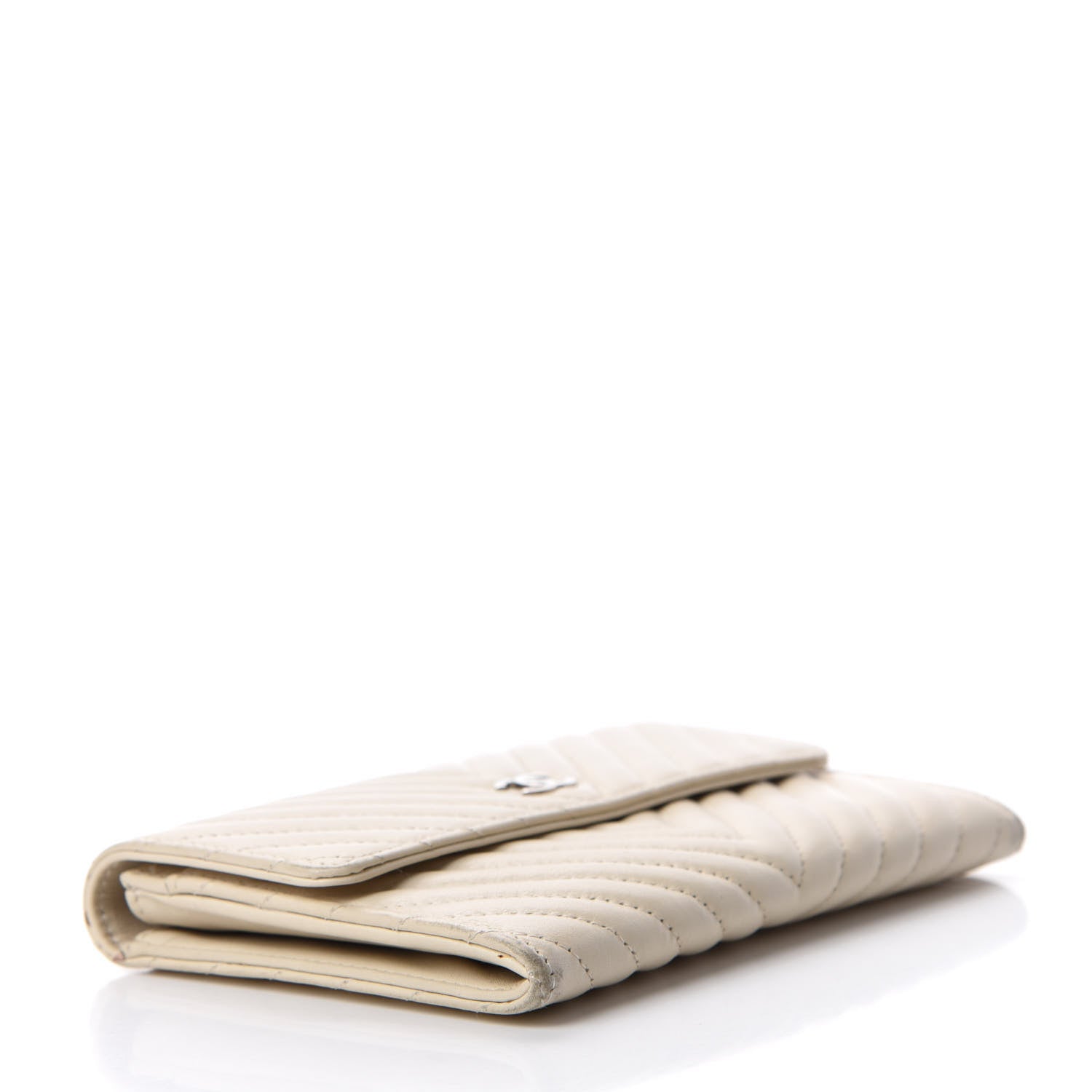 Chanel Calfskin Chevron Quilted Flap Wallet Light Beige 4 of 13