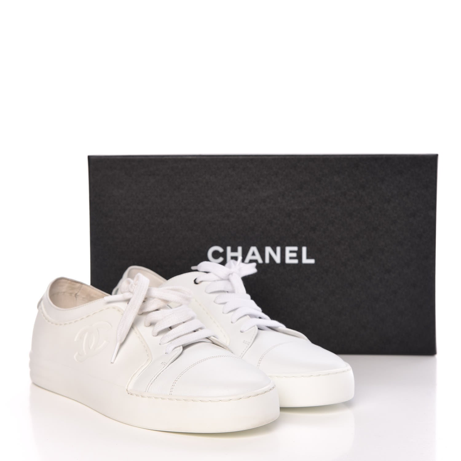 Chanel Calfskin Gum Womens CC Sneakers 40.5 White 12 of 12