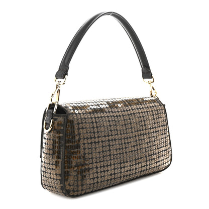 Fendi Fabric Jacquard Paillettes Vitello Seta FF 1974 Baguette Testa di Moro Real Ebano 3 of 9