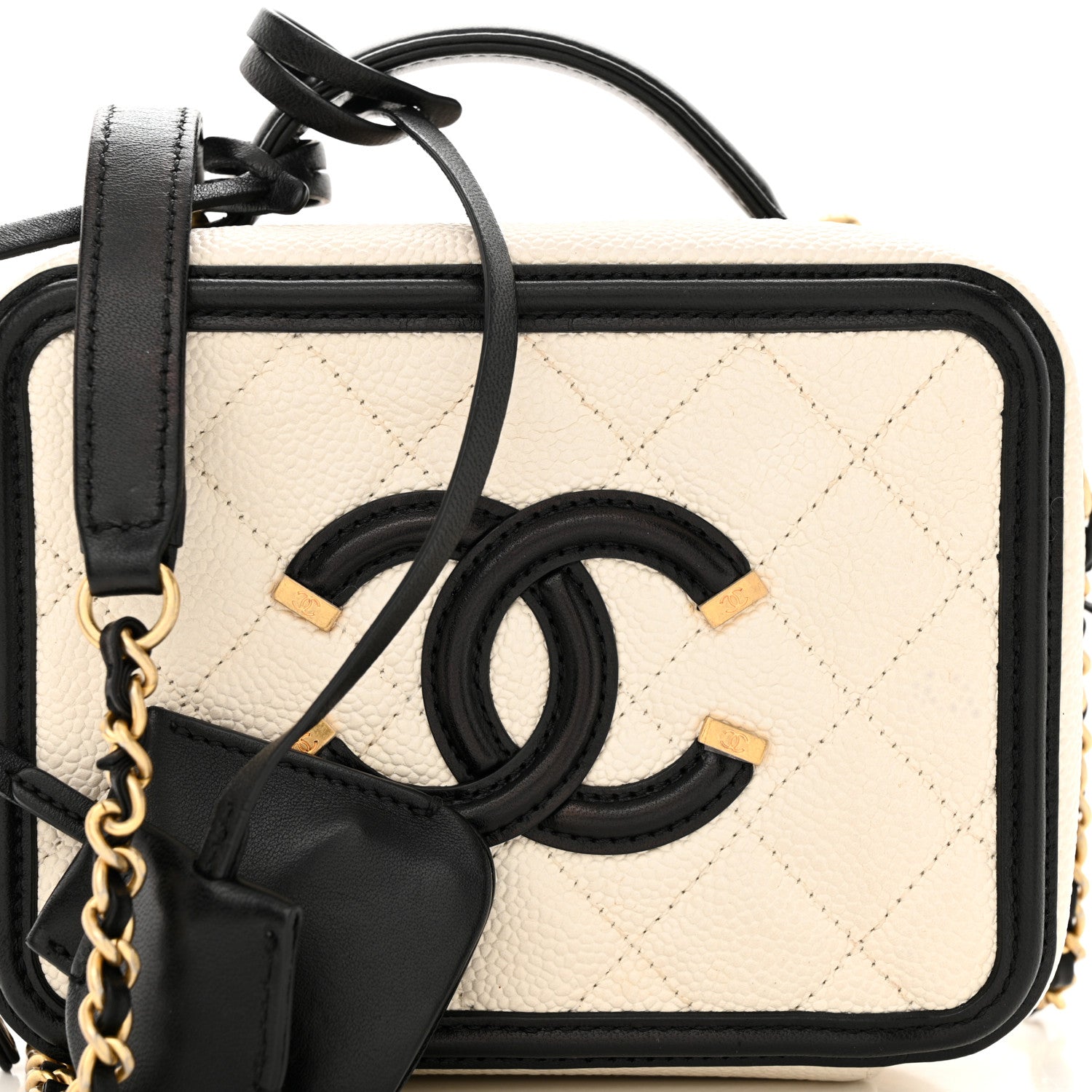 Chanel Caviar Quilted Small CC Filigree Vanity Case White Black 8 of 12
