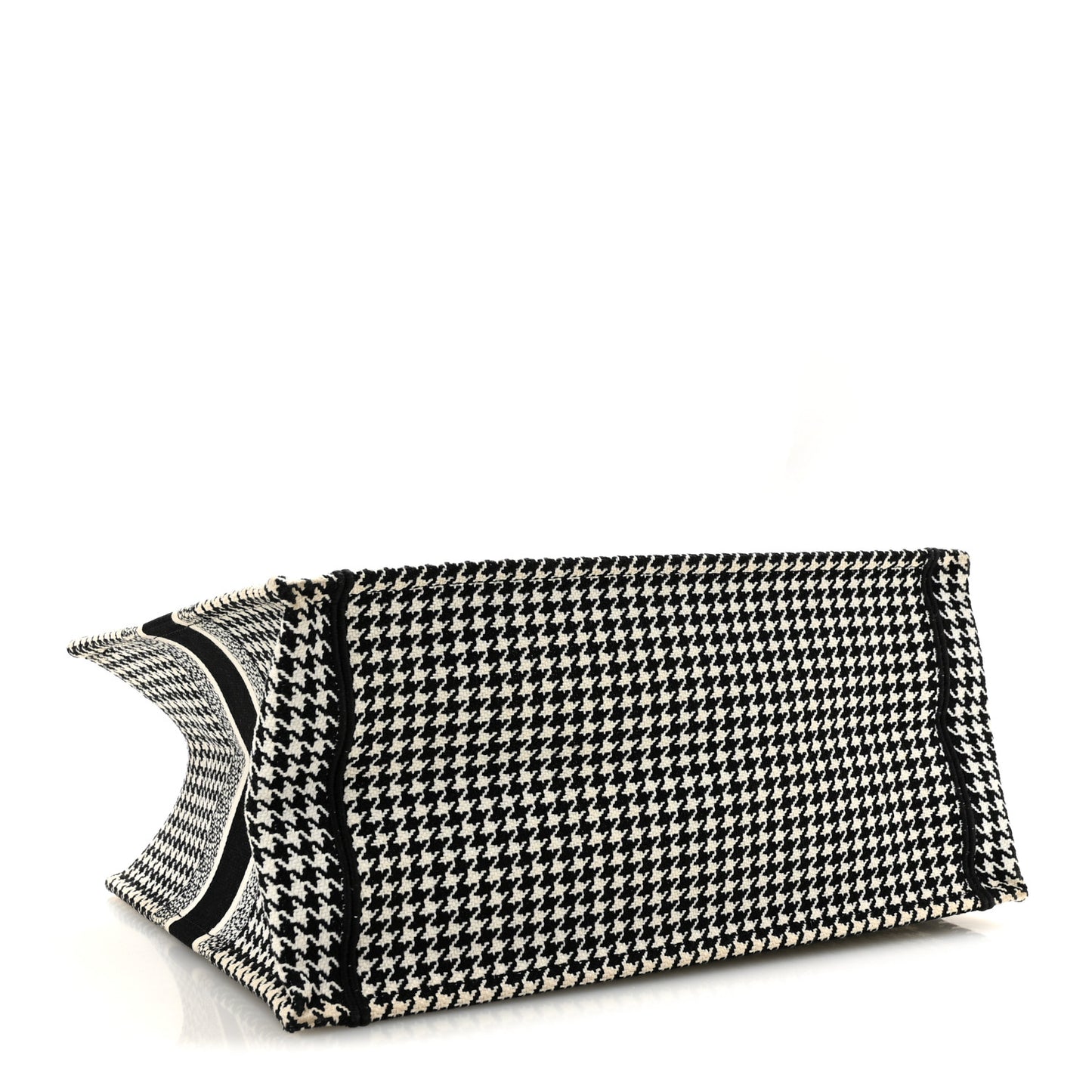 Canvas Houndstooth Embroidered Medium Book Tote Black White