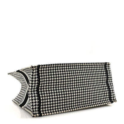 Christian Dior Canvas Houndstooth Embroidered Medium Book Tote Black White 4 of 14