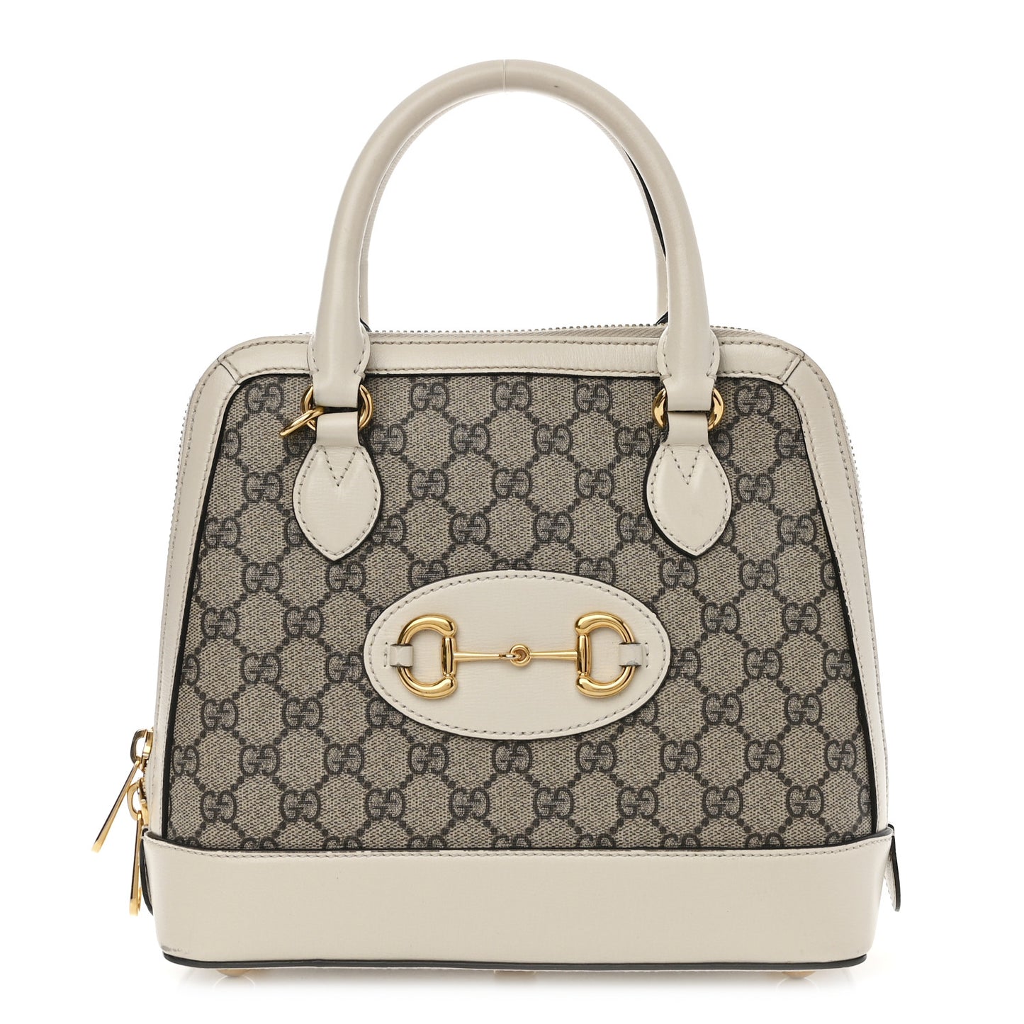 GG Supreme Monogram Azalea Calfskin Small Horsebit 1955 Top Handle Bag Beige Ebony Mystic White