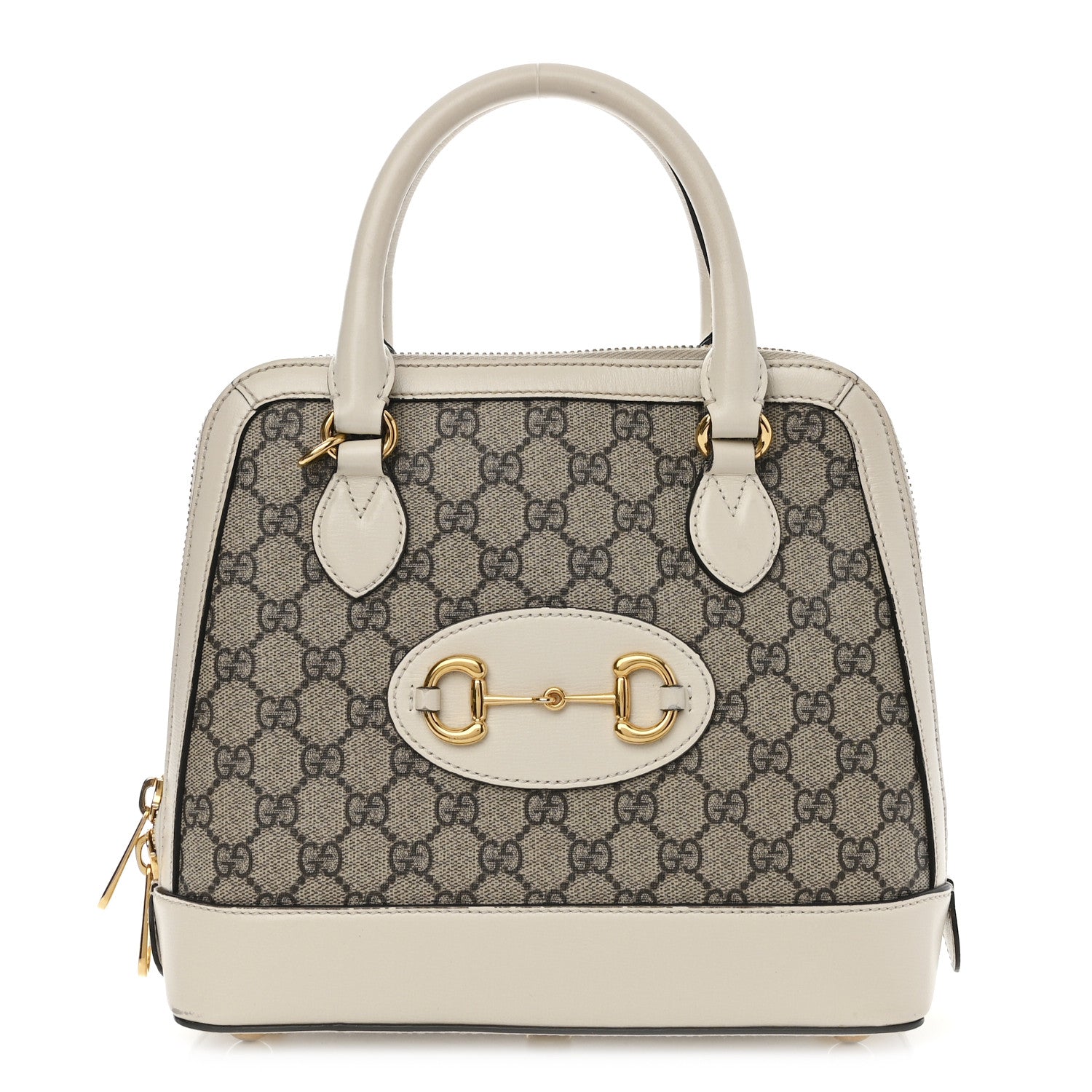 Gucci GG Supreme Monogram Azalea Calfskin Small Horsebit 1955 Top Handle Bag Beige Ebony Mystic White 1 of 15