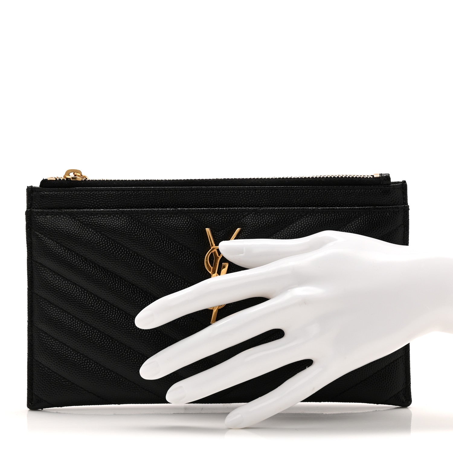 Saint Laurent Grain De Poudre Chevron Monogram Bill Pouch Black 2 of 8