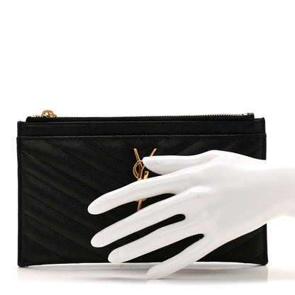 Saint Laurent Grain De Poudre Chevron Monogram Bill Pouch Black 2 of 8
