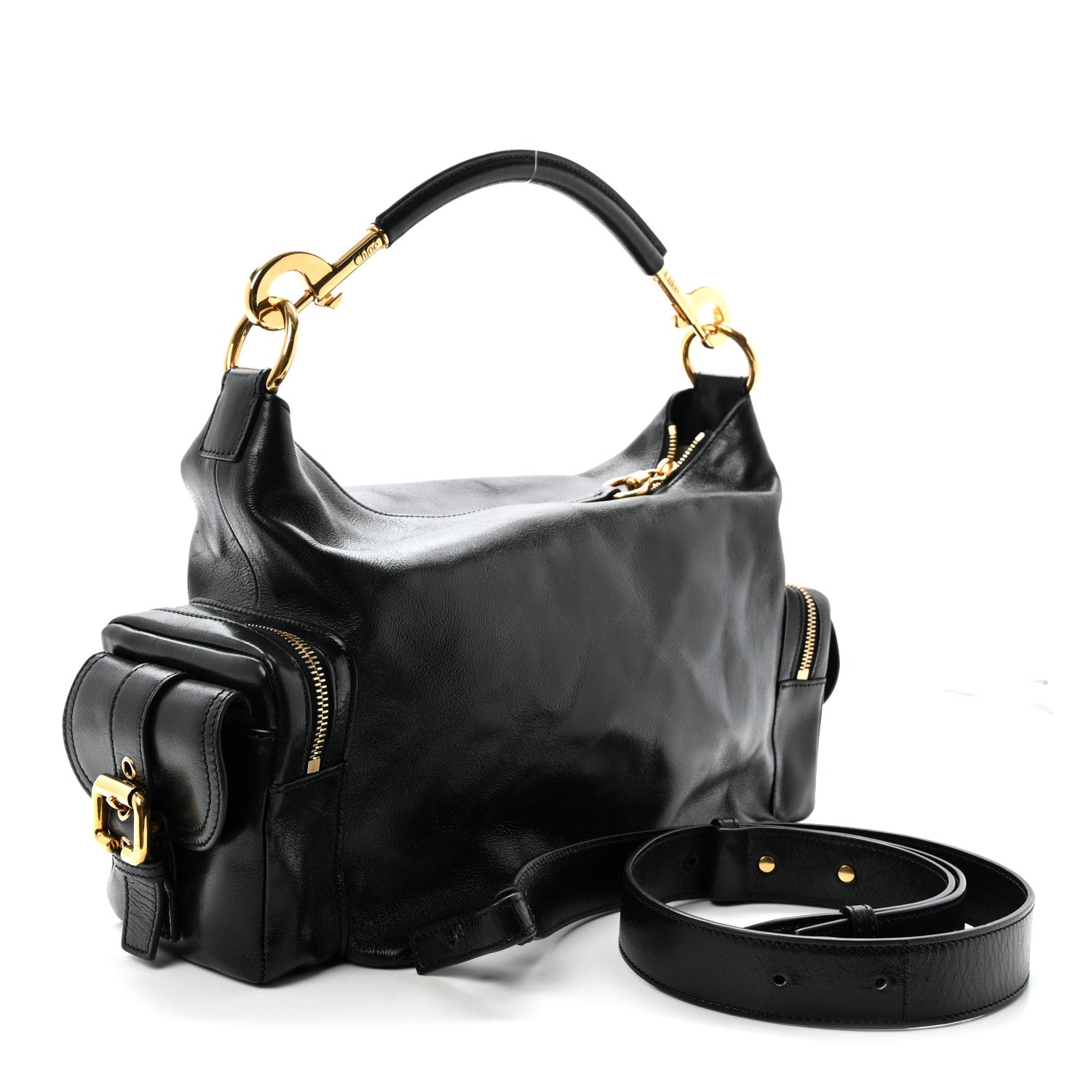 Chloe Shiny Calfskin Medium Double Carry Camera Bag Black 3 of 9